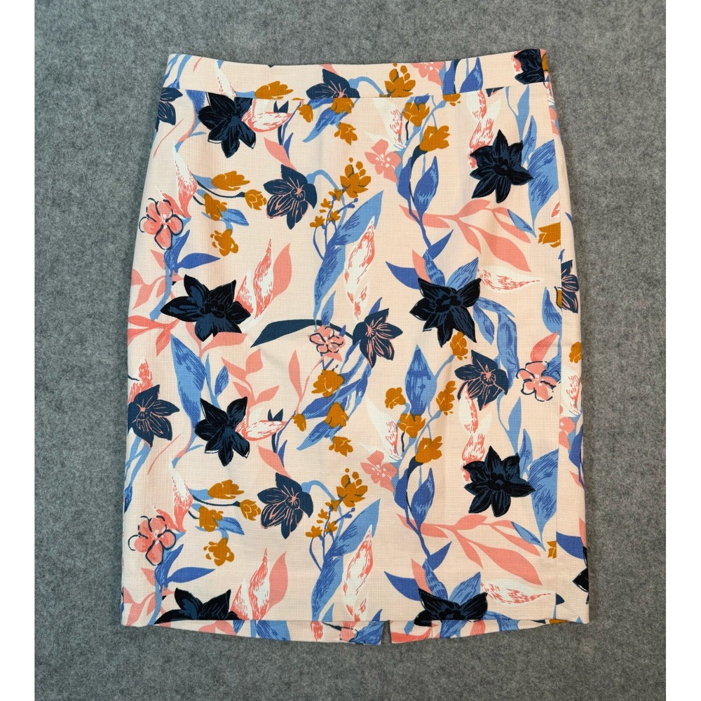 J.Crew Womens Floral Pencil Skirt Pink Blue Navy Tropical Cotton Blend Size 2